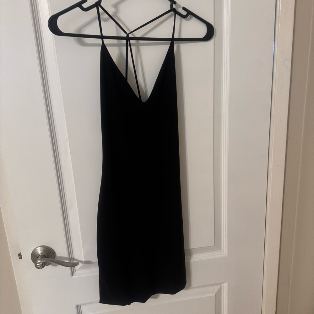 Lux Black Slip Dress Spaghetti Strap V-Neck Cocktail